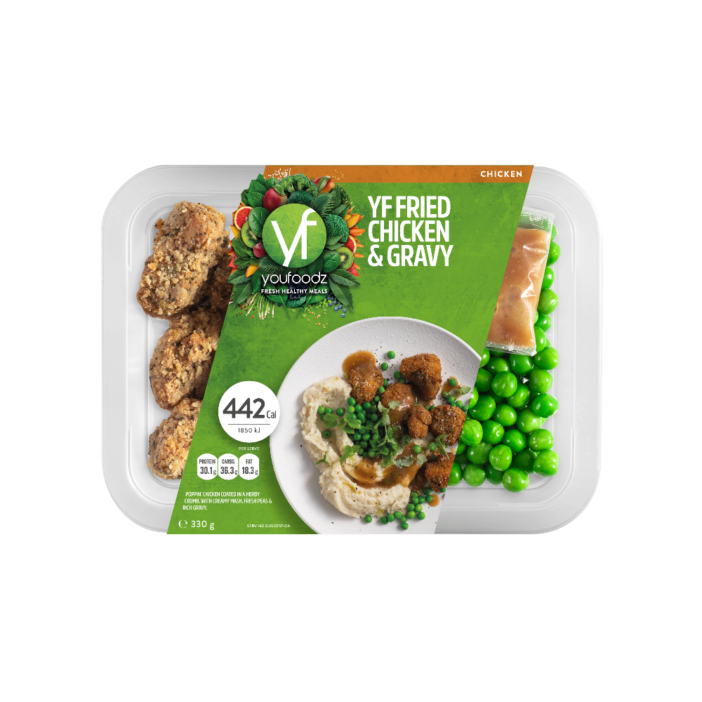 Fried Chicken & Gravy with Creamy Mash & Peas | Youfoodz Meal Delivery