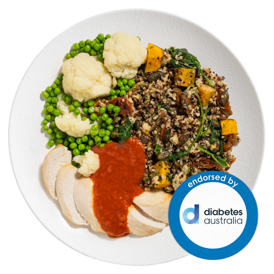 Roast Chicken Supergrain Bowl with Cauliflower & Capsicum Sauce