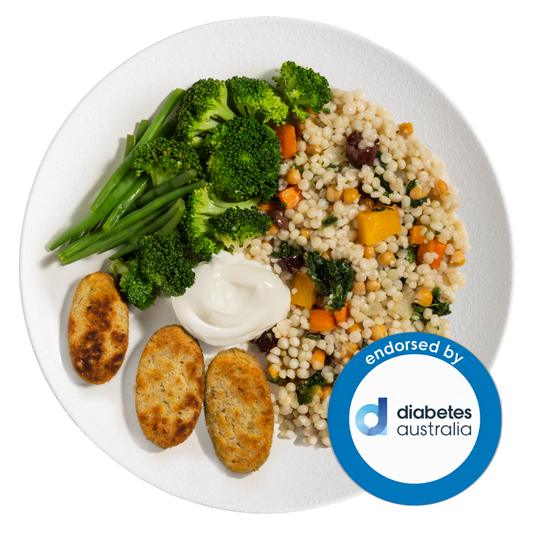 Middle Eastern Falafel Bowl with Cous Cous Salad & Yoghurt Sauce