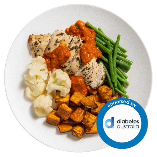 Mediterranean Harissa Chicken with Roast Veggies & Green Beans