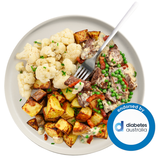 Roast Beef in Creamy Sauce with Peas & Cauliflower