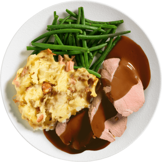 Roast Pork with Loaded Mash & Green Beans