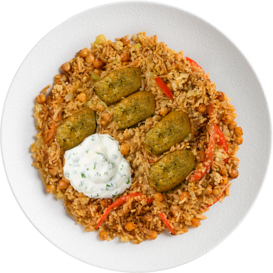 Falafel Quinoa Salad with Roast Chickpea & Mint Yoghurt