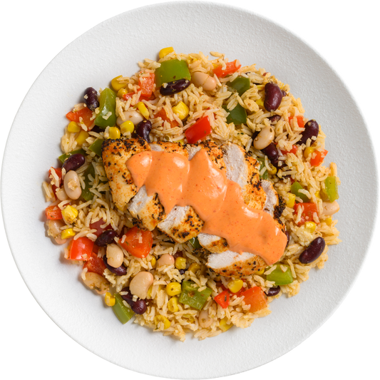 Chicken Mexican Rice Salad with Beans & Chipotle Sauce