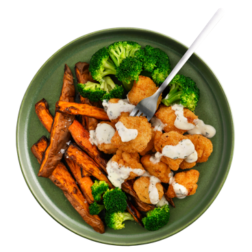 Creamy Garlic Chicken Kyiv with Chips & Broccoli