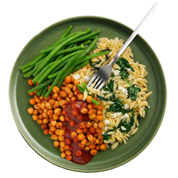 Roasted Harissa Chickpeas with Feta & Spinach Risoni
