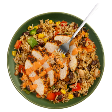 Chicken Mexican Rice Salad with Beans & Chipotle Sauce