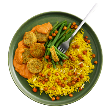 Spiced Falafel & Turmeric Rice with Green Beans & Chickpeas